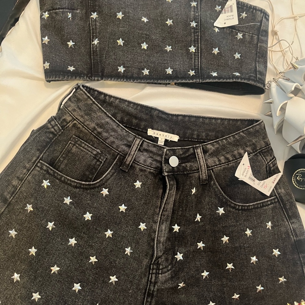 Star-Studded Black Denim Set by Baevely - Picture 4 of 7